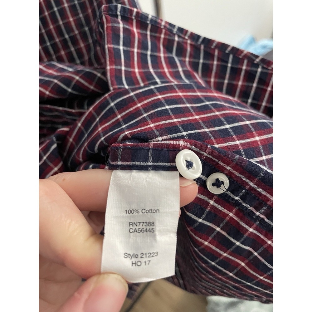 J. Crew Slim Button-Up Shirt Men's Size L Navy Red Long Sleeve Plaid Cotton - Picture 5 of 7
